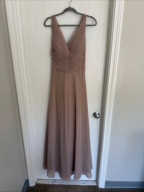 Chiffon V-Neck Maxi Dress in Mauve Taupe